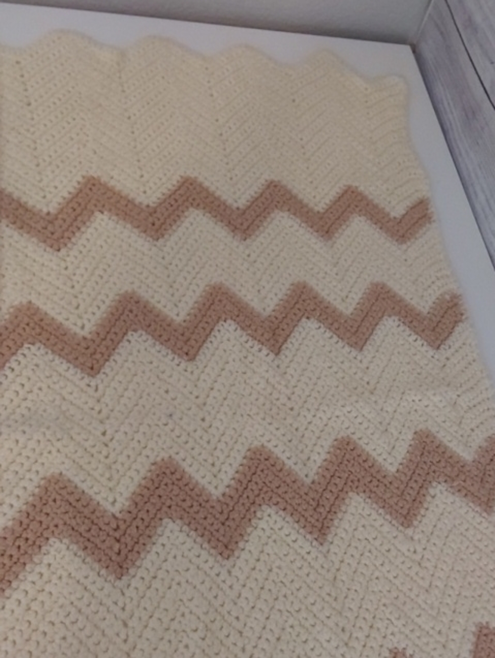 Handmade Vintage Cream and Tan Chevron Throw Blanket